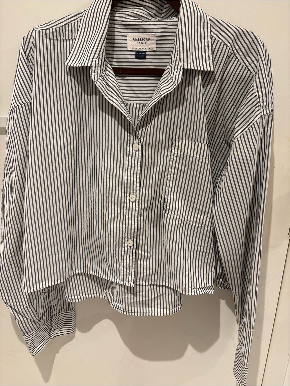 American Eagle Outfitters Black and White Striped Button-Down Shirt